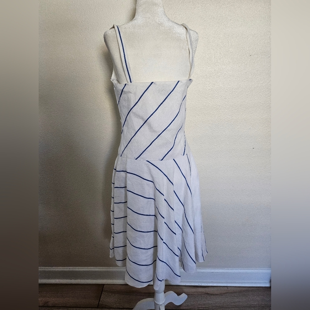 Lauren Ralph Lauren Women's 100% Linen White Blue Striped Midi Dress Sz 6. - Picture 7 of 16
